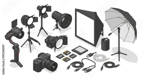 Professional Photography Equipment Collection Studio Lighting Camera Gear.