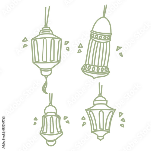 hand drawing doodle sketch islamic lantern collection fro islamic celebration event 