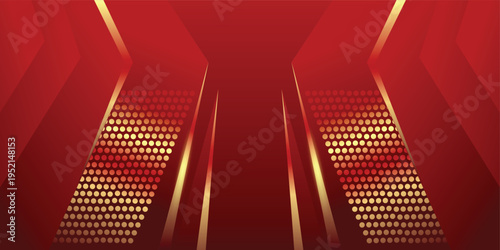 Abstract festive background with red gradient color and golden accents, glowing particles with smooth transitions, premium elegant design for template