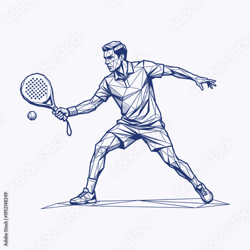 Male Padel Racket Player in Sketch Line Art Style – Dynamic Sports Illustration