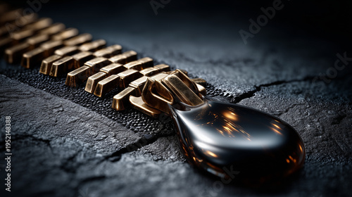 Metallic Zipper on Stone Su...