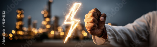 Energy Surge: A hand, glowi...