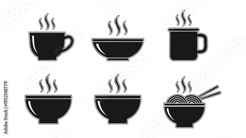 Illustration of Hot Drink Cups and Bowls Icons