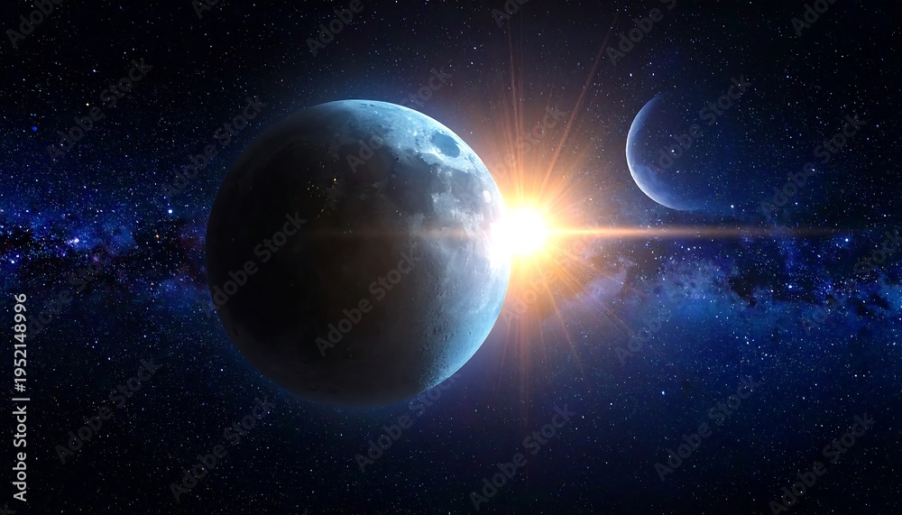 Fototapeta premium A celestial scene with a large planet and a smaller one