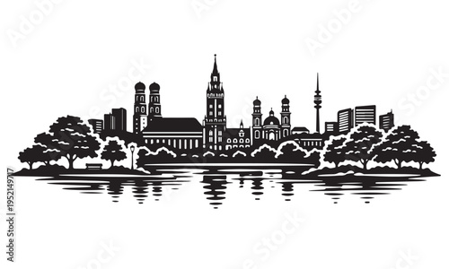 Munich Skyline Silhouette, Silhouette Vector, Isolated on White Background