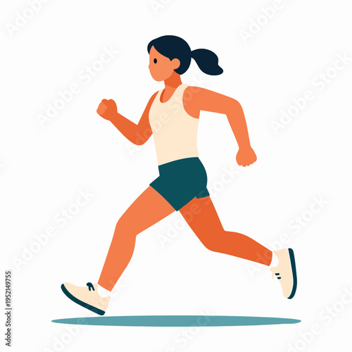 Dynamic Flat Vector Illustration of a Single Japanese Female Marathon Runner Sprinting Outdoors in Professional Athletic Wear, Minimalist Fitness Concept, High-Quality Athlete Graphic
