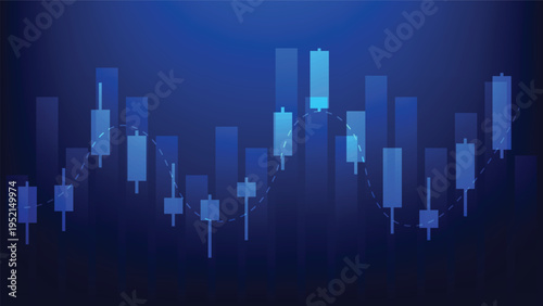 financial market and business growth. candlesticks with bar chart on blue background
