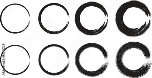 Set of 8 brush stroke circle icons vector