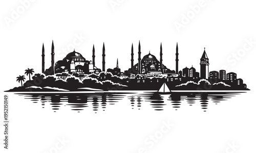 Istanbul Skyline Silhouette, Silhouette Vector, Isolated on White Background