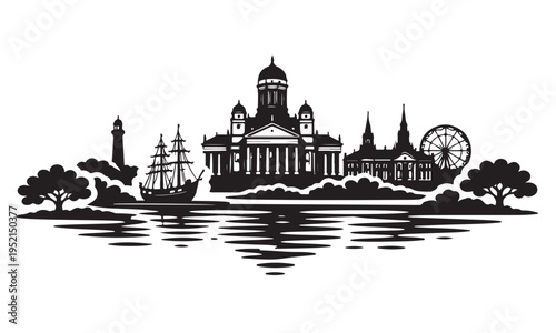 Helsinki Skyline Silhouette, Silhouette Vector, Isolated on White Background