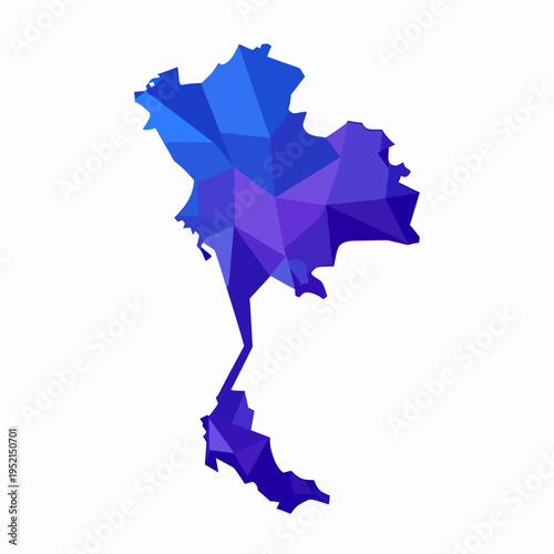 Minimalist low-poly vector illustration of a single map of Thailand featuring a geometric triangulated design with a vibrant blue and purple gradient