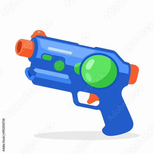 Vibrant Blue and Green Plastic Water Gun Vector Illustration for Songkran Festival, Isolated Single Toy Water Blaster for Summer Fun and Thai New Year Celebrations on White Background