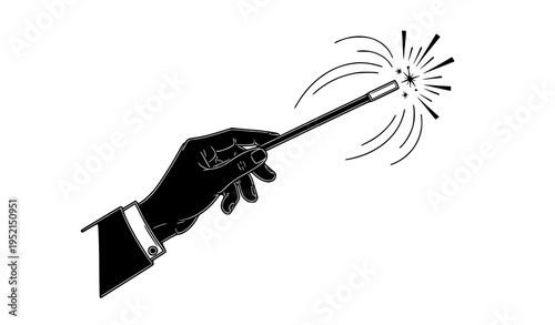 Magician hand with magic wand icon fantasy spell vector illustration