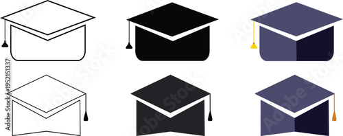 Graduation Cap Icon Vector, Education Hat Symbol for College, School and University Degree Ceremony