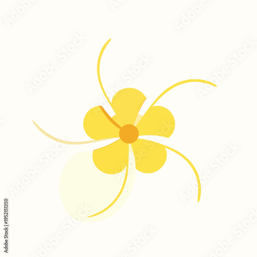 Minimalist flat vector illustration of a single tropical white frangipani plumeria flower with a vibrant yellow center=