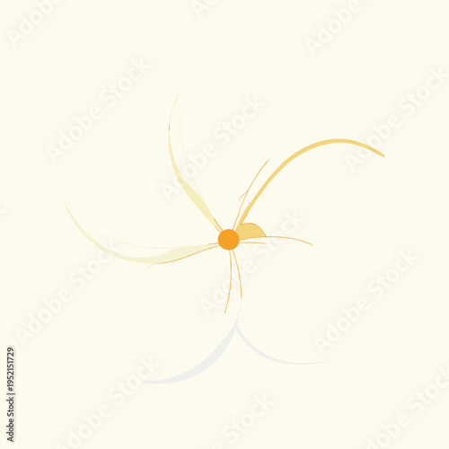 Minimalist flat vector illustration of a single white and yellow frangipani flower, tropical plumeria blossom isolated on white background, spa and wellness concept, clean botanical graphic.