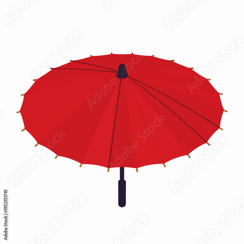 Single red traditional Japanese wagasa umbrella flat vector illustration isolated on white background, minimalist cultural design for oriental concept and travel theme