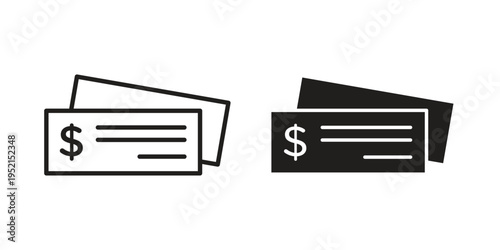 Cheque icon silhouette. Editable stroke. Line vector illustration design