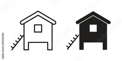 Chicken coop icon silhouette. Editable stroke. Line vector illustration design