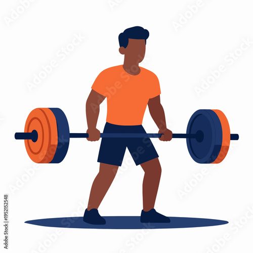 Flat vector illustration of a muscular Black man performing a heavy deadlift in a gym, athletic adult male powerlifting with intense focus, fitness and strength training concept, isolated on white