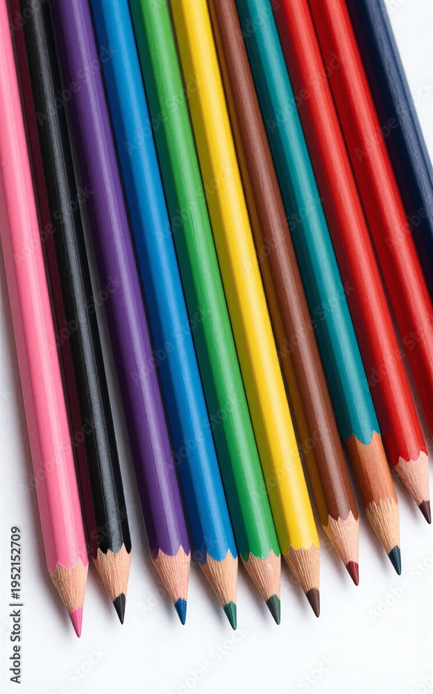 Fototapeta premium Rainbow-colored pencils neatly arranged ready for creative drawing