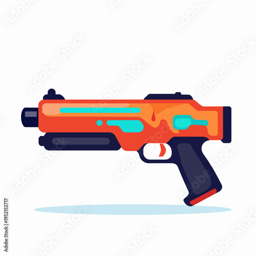 Vibrant flat vector illustration of a single futuristic ray gun in a bold pop-art style