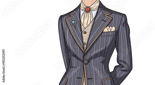 Dapper Gentleman in a Charcoal Pinstripe Suit with a Vest and Pocket Square