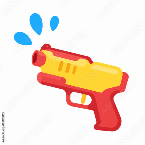 Vibrant Red and Yellow Plastic Water Gun Vector Illustration for Thailand Songkran Festival, Southeast Asian New Year Celebration Graphic Isolated on White, Fun Summer Water Toy Concept
