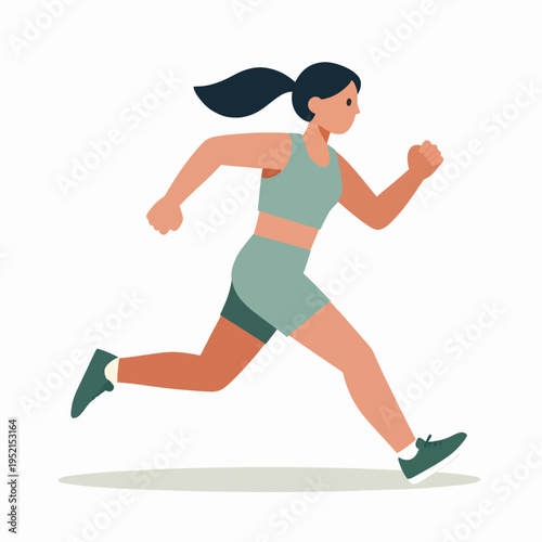 Athletic African American woman sprinting in mid-stride, professional female runner training outdoors, fitness and wellness concept, high-speed running action, minimalist flat vector art illustration