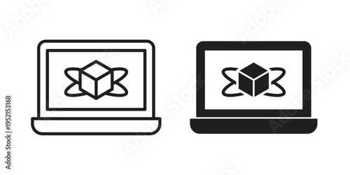 Computer simulation icon silhouette. Editable stroke. Line vector illustration design