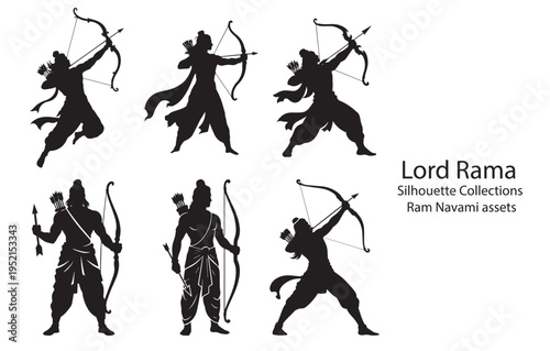 Lord Rama Silhouette Collection – Ram Navami, Hindu Festival, Culture, Tradition, Spiritual, Bow and Arrow, Warrior, Abstract, Religious, Social Media Post, Banner Design, Template