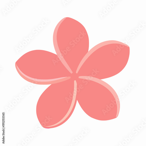 Vibrant pink plumeria flower isolated on white, tropical frangipani blossom for Songkran festival, flat vector illustration of a single exotic floral element, minimalist summer nature concept