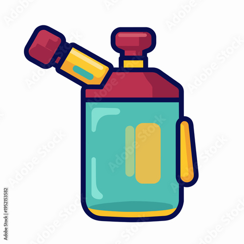 Flat Vector Illustration of a Teal and Maroon Water Blaster Toy for Summer Fun, Minimalist Plastic Squirt Gun Icon Isolated on White Background for Songkran Festival or Pool Party Concepts