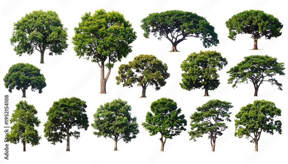 Fototapeta premium A collection of trees with varying green foliage