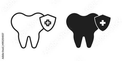 Dental insurance icon silhouette. Editable stroke. Line vector illustration design