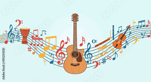Guitar and musical instruments symbols.
