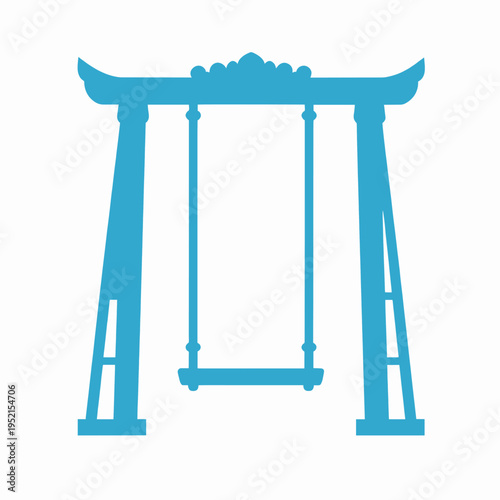 A minimalist flat vector icon of the Thai Giant Swing Sao Ching Cha, a famous landmark in Bangkok, Thailand, captured in a clean blue silhouette for Songkran festival concepts, isolated on white.