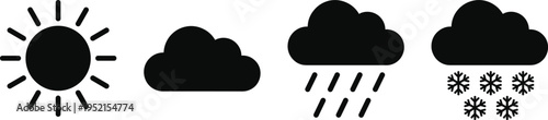 Weather Forecast Icons Set Vector Minimalist Flat Design of Sun Cloud Rain and Snow Symbols