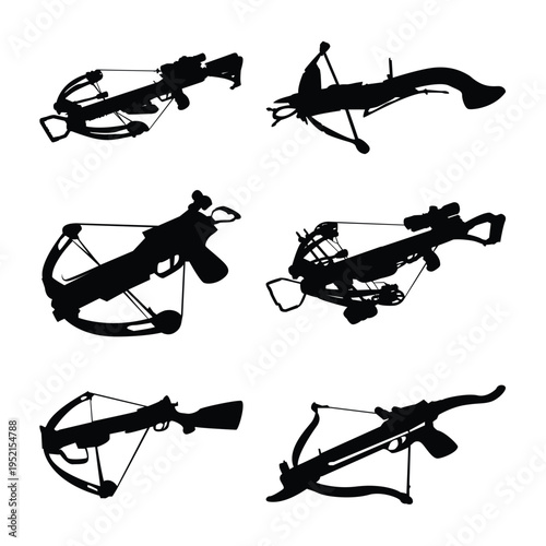 Set of military crossbow black silhouette illustration on white background vol 03