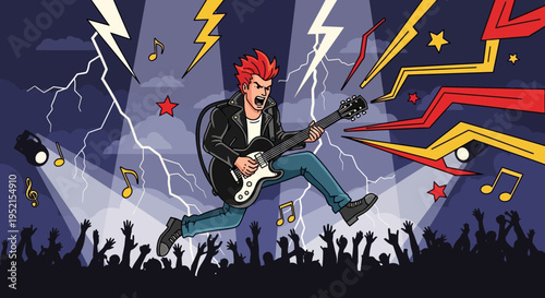 Man Playing Electric Guitar Energetically Live.