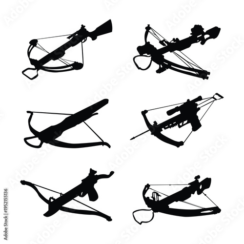 Set of military crossbow black silhouette illustration on white background vol 02