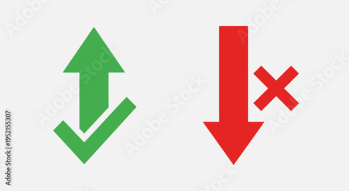 Green up arrow with checkmark and red down arrow with x mark symbols