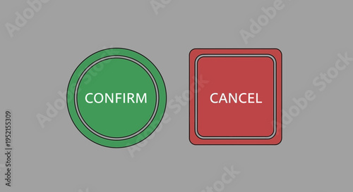 Green confirm button and red cancel button on gray background vector illustration