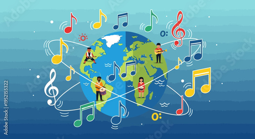 Music Notes Around The World Map.