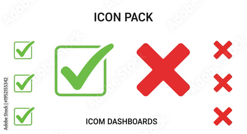 Icon pack with check marks and crosses for user interface design