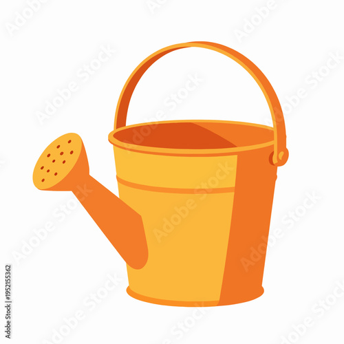 Single vibrant orange garden watering bucket icon for backyard maintenance and spring planting, flat vector illustration of essential gardening equipment
