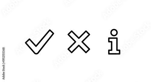 Icon set check mark cross mark and information symbol in minimal style