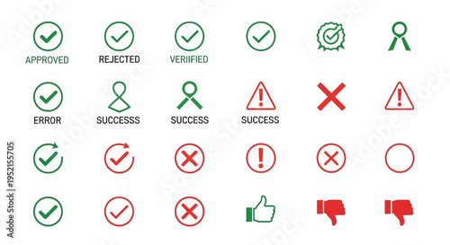 Set of approval and rejection icons for design and communication