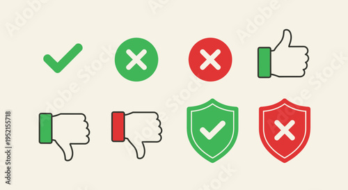 Set of approval and rejection icons for web design and presentations