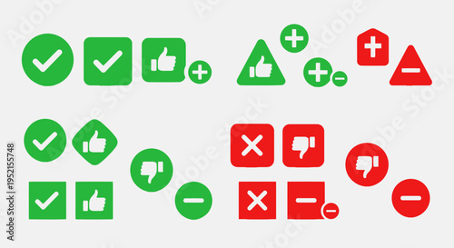 Set of approval and rejection icons with check marks thumb up and down symbols
